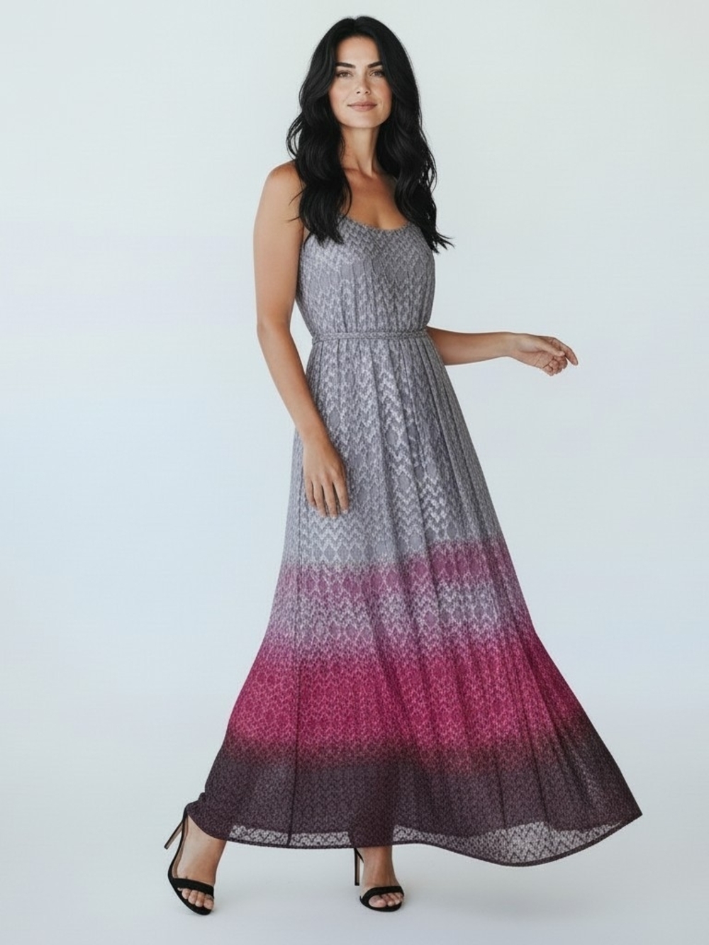 Y2K Silk Silver Pink Ombre Maxi Dress S Whimsigoth Dark Fairy Grunge Witchy